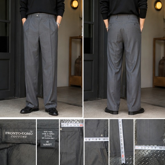 Pronto Uomo Other - Pronto Uomo Couture Mens 41 Wool Pinstripe Pleated Cuffed Dress Pants Gray
